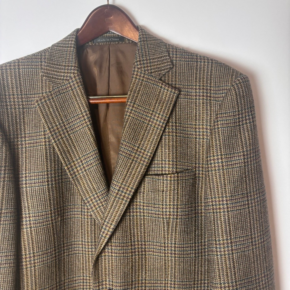 Pendleton Mens Glen Plaid Wool Brown Tan Two Button Blazer 42L